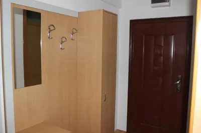 a closet with wooden panels and a door at Apartman Romana in Doboj