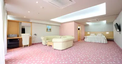 a large room with a table and chairs in it at Hotel Zenica in Zenica