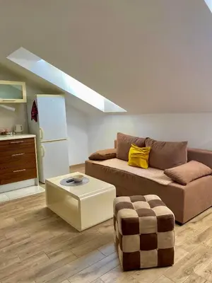 a living room with a couch and a table at Skylight studio Banja Luka in Banja Luka