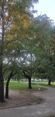 a group of trees in a park with animals under them at Apartman Isidora in Banja Luka