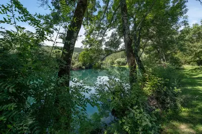 a river in the middle of a field with trees at Greenoasis Bihac in Bihać
